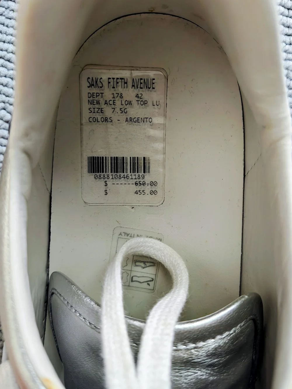 Gucci Silver Leather Sneakers with Red & Black Web Stripe